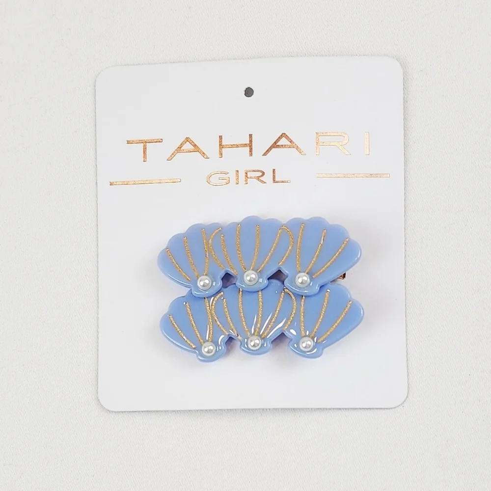 Tahari Girl Blue and Gold Shell Hair Clip Hair Accessories